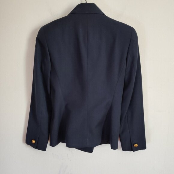 Ladies SZ 2P Anne Klein Navy Double-Breasted Wool Jacket - Picture 2 of 3